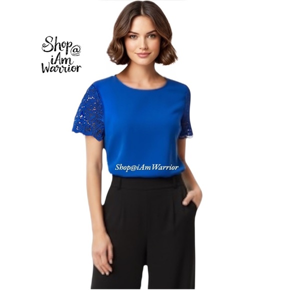 Everly cobalt blue crochet short sleeve top *shop@iamwarrior - Picture 1 of 9
